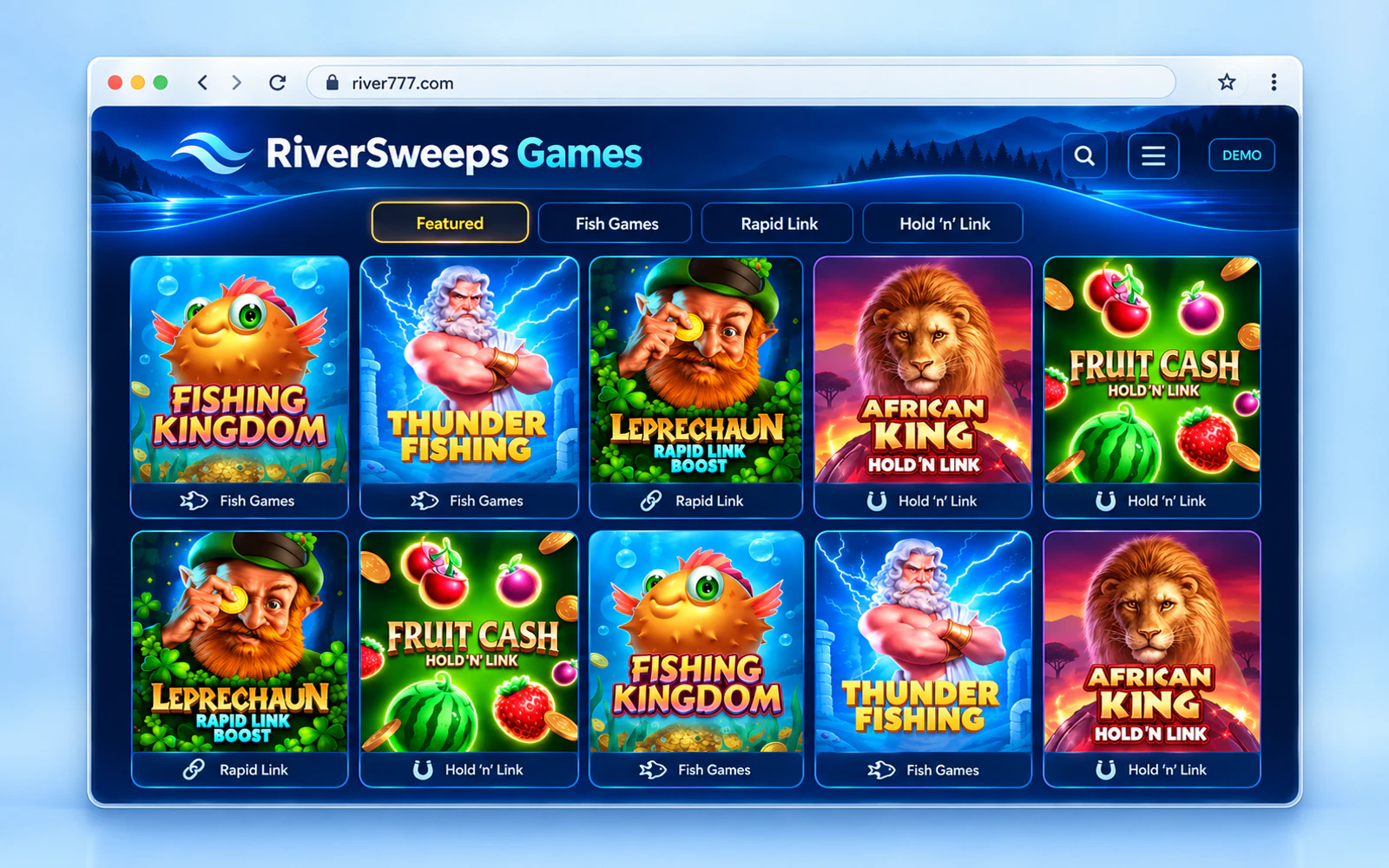 Official RiverSweeps player game lobby in a verified browser window