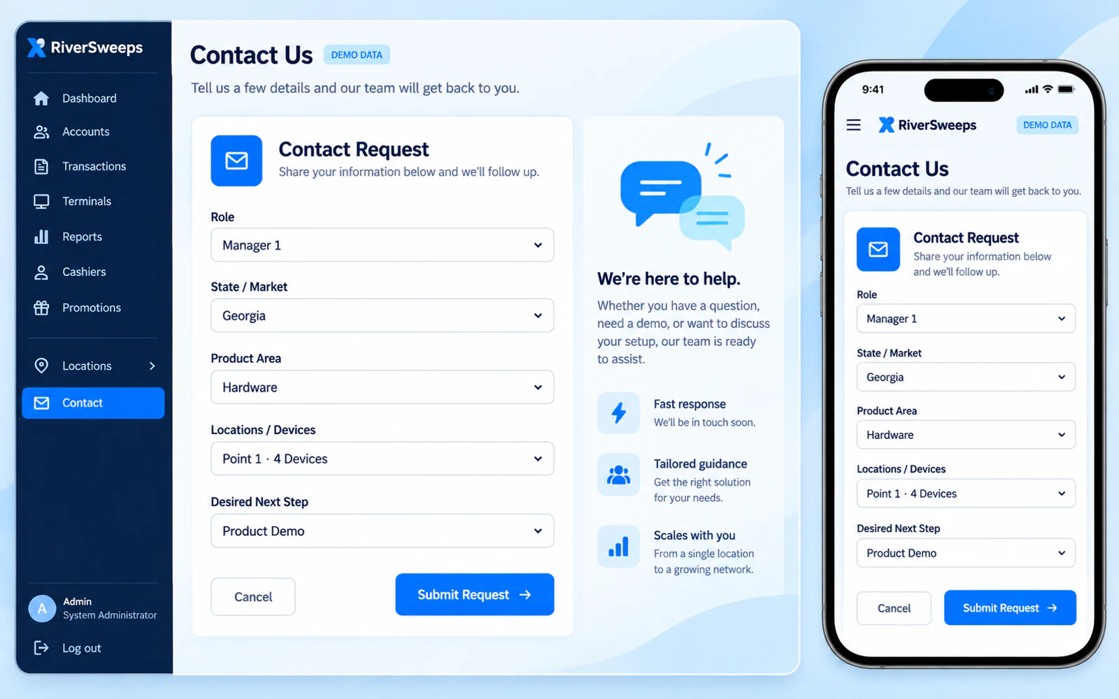 Information used to prepare a useful RiverSweeps product request