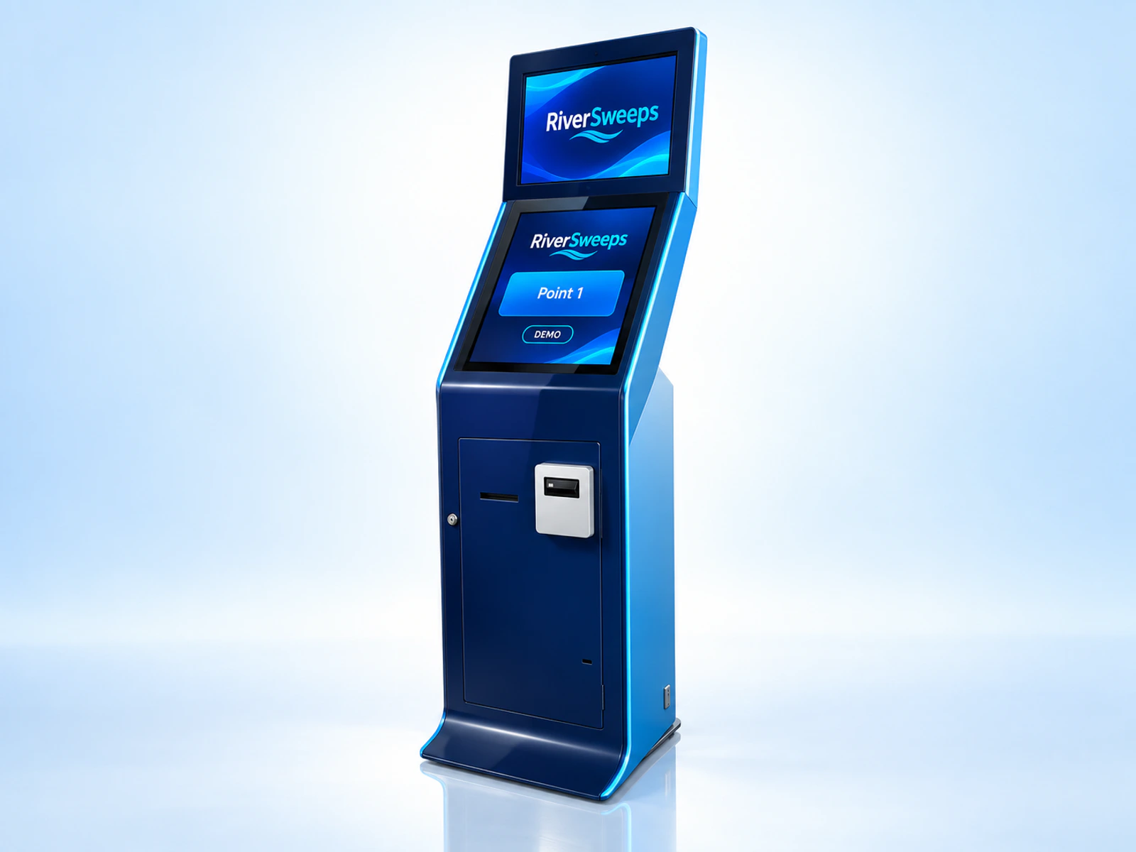 RiverSweeps redemption kiosk in a polished studio view